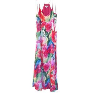 Tahari Floral Watercolor Maxi Dress in Pink, Red, Green, Blue